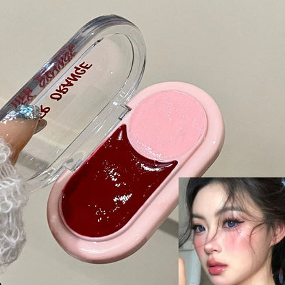 Water Light Peach Cream Blush Two-tone Face Brightening Orange Pink Blusher Plate Makeup Lasting Moisturizing Cheek Tint Rouge