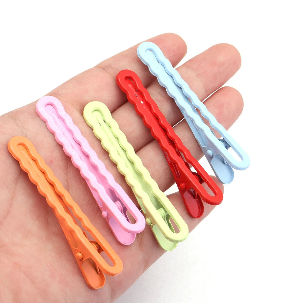 50pcs 6cm Candy Colored Hair Clips Women Girls Metal Hairpins Hollow Bangs Side Clip for Makeup Hair Styling Hairgrip Wholesale