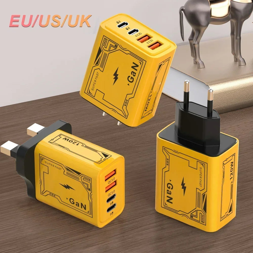 120W Original Charger EU/UK/US 4-Ports Ultra Fast Charging Type-C GaN Phone Charger USB-C QC 3.0 Universal Phone Adapter