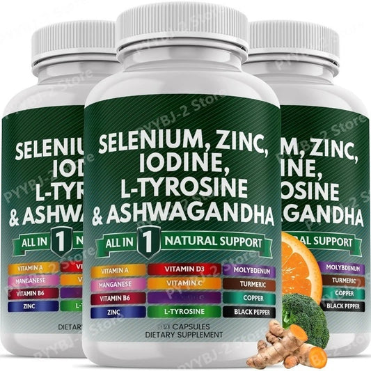 Multimineral Vitamin Capsules with Selenium Zinc Iodine L-TyrosineTurmeric Silica Supplement Daily Nutrition Support 120 Count