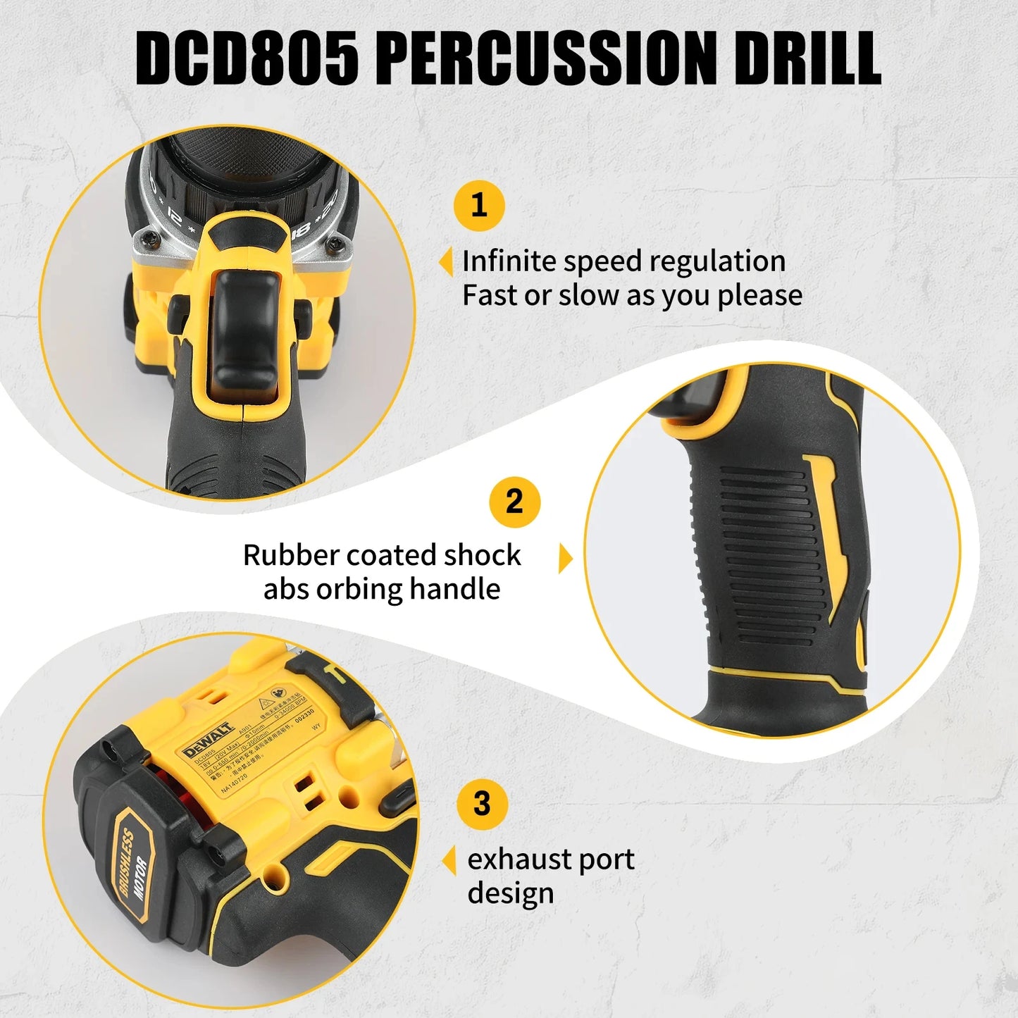 DEWALT DCD805 20V Impact Drill Cordless Electric Power Tools Brushless Screwdriver Multi-Function Hand Drill