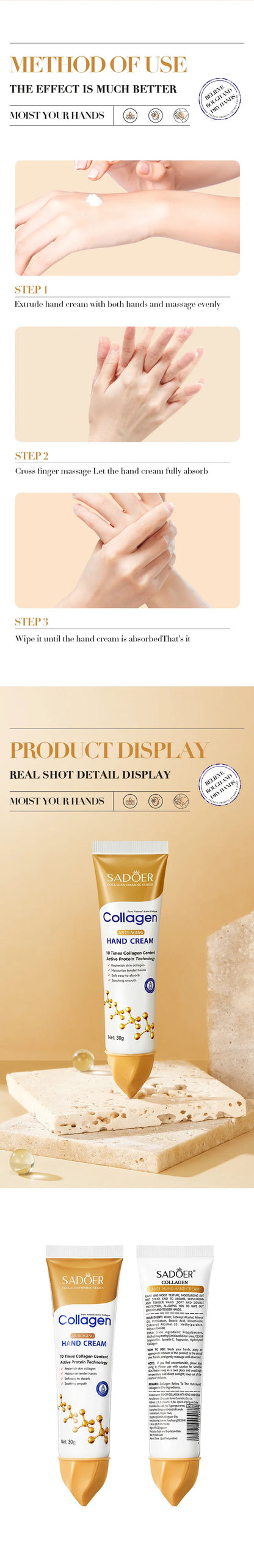SADOER Collagen Hand Cream Hands Skin Friming skincare Moisturizing Brightening Hydrating Hands Creams Hand Skin Care Products