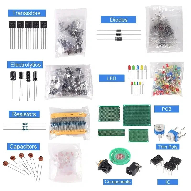 1900 pcs Mega Electronic Component Kit including Assortment + Capacitors + Resistors + LED + Transistors + DC Jacks + PCB +opamp