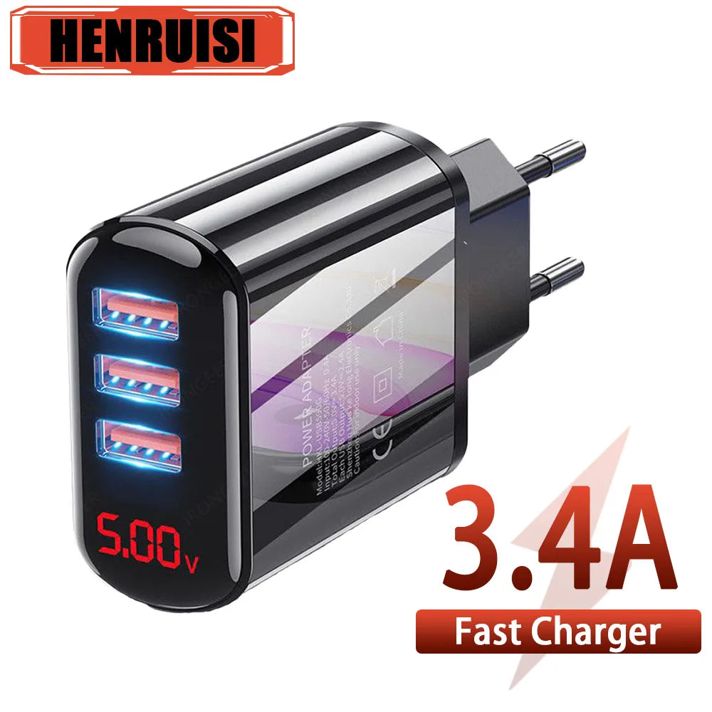 3.4A USB Charger Digital Display Fast Charging Quick Charge 3.0 Mobile Phone Chargers Adapter For iPhone Samsung Xiaomi Huawei