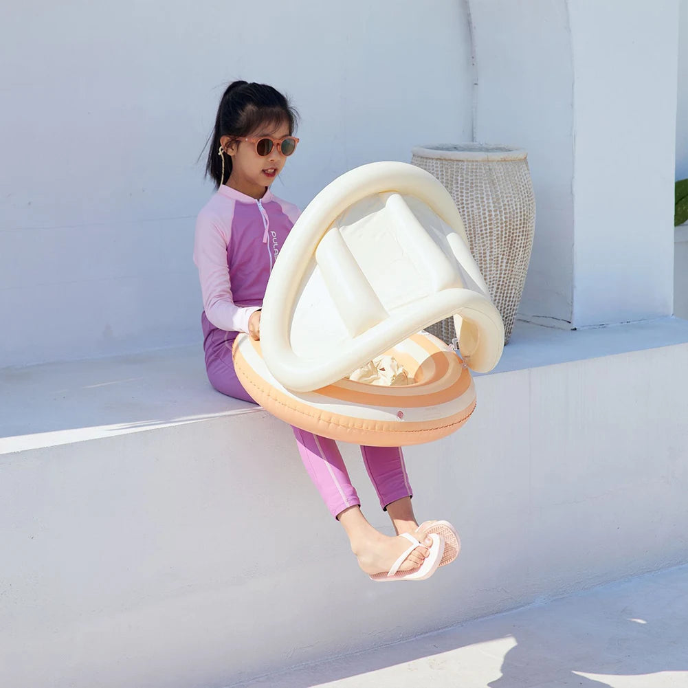 Baby Swimming Ring Inflatable Swim Ring with Detachable Sunshade Toddlers Pool Float Beach Water  for Summer Pool Party