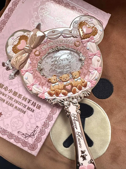 Flower Knows Sweet Bear Series Handheld Makeup Mirror - Creamy Pink