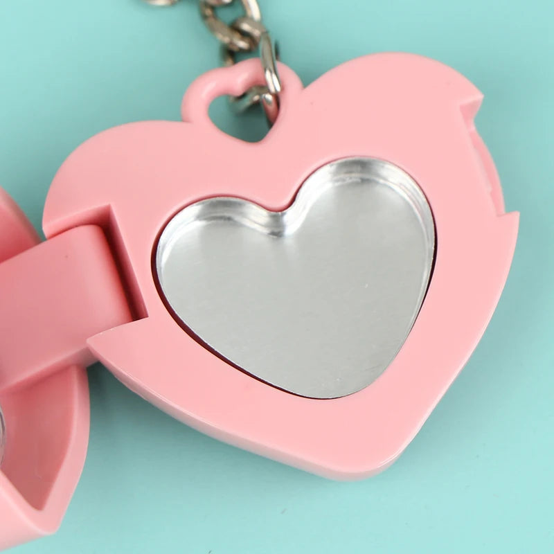 1Pcs Heart Shape Blush Empty Compact with Mirror, Keychain DIY Refillable Powder Case for Makeup