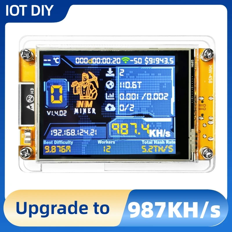 NMMiner Hashrate 987KH/s Bitcoin Lucky Miner for computer nerd 2.8 inch Solo Lottery Smart Display Crypto ESP32-2432S028R DROOM