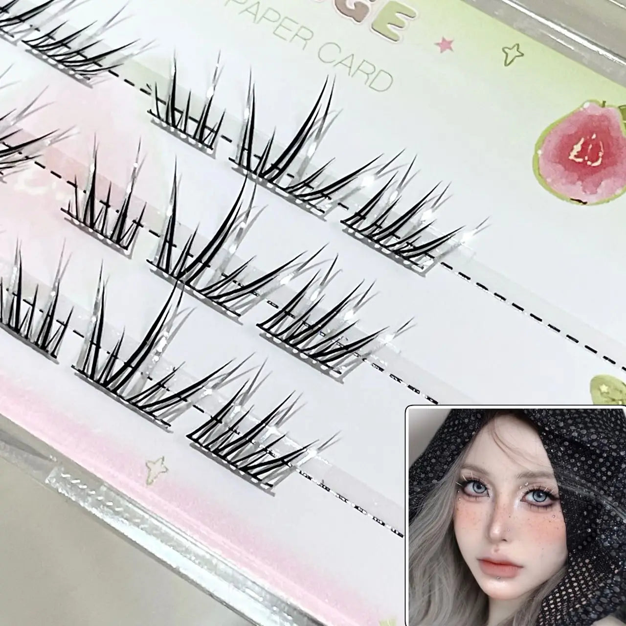 DIY Cluster Punk Silver Black Self-adhesive Glue Free False Eyelashes Segmented Thin Stems Halloween Makeup Girl Lashe Extension