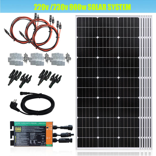 Balcony Solar Panel System 900W 600W 300W -Solar Panels Grid-connected photovoltaics System rigid plug and play home system 220v photovoltaic panel micro inverter for home balcony power EU socket
