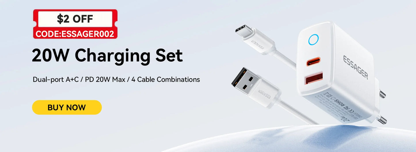 Essager 20W GaN USB Type C Charger PD Fast Charge Phone QC 3.0 Quick Chargers For iPhone 14 13 12 11 Pro Max Mini iPad Charging