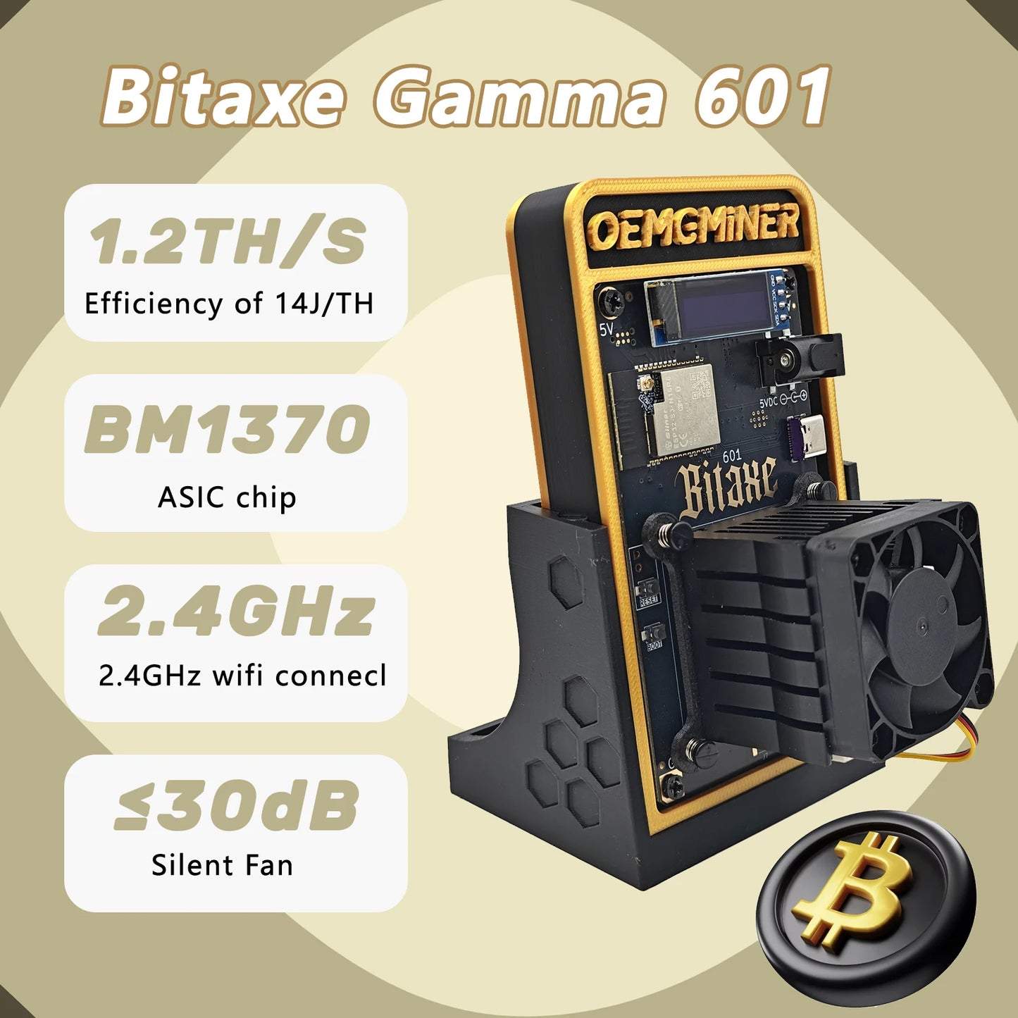 New Bitcoins Miner Bitaxe Gamma 601 1.2TH/s Solo Miner BM1370 Chip WiFi 18W BTC Lottery Crypto Miner Asic Silent Home Use Miner