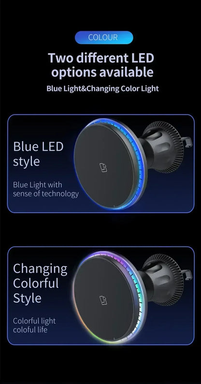 Magnetic Car Wireless Charger RGB For iPhone 13 14 15 16 17 Pro Max Macsafe Car Phone Holder Stand Mount Fast Charging Station