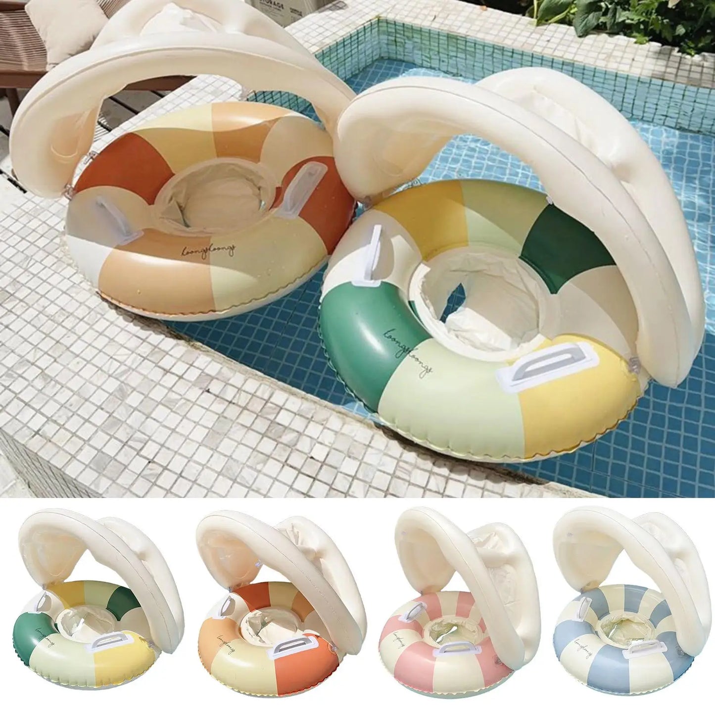 Children Swimming Float Circle with Sunshade Sun Canopy PVC Inflatable Swimming Float Baby Pool Floats For Beach Bath Pool