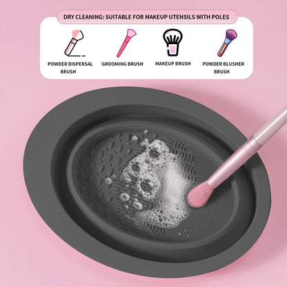Makeup Brush Cleaning Tool,1pcs Silicone Brush Cleaner Pad Foldable Portable Cleaning Bowl For Makeup Brushes