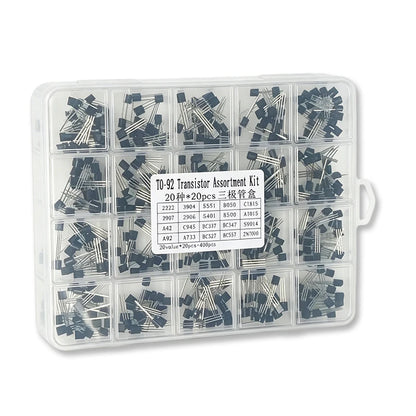 400PCS/Box TO-92 Transistor KIT Set 20 Values 2N2222 2N3904 2N5551 S8050 C1815 2907 3606 5401 S8550 A1015 MPSA42 A92 C945 BC547B