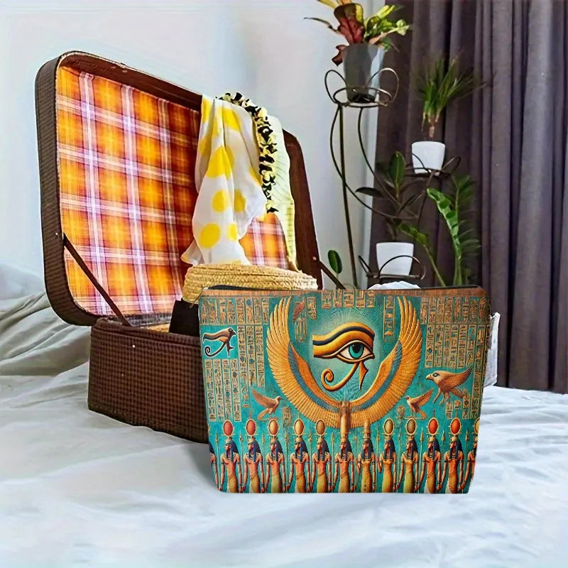 A Egyptian wall painting Eye of Horus makeup bag - cute multifunctional zipper pouch for women, jewelry storage bag
