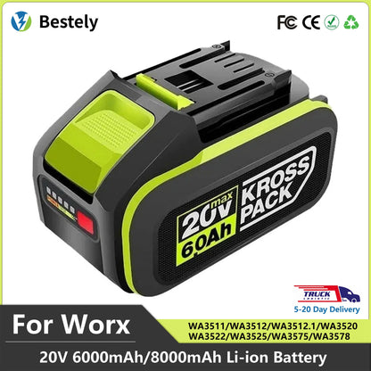 For WORX WA3520 6000mAh/8000mAh Li-ion Battery For dewalt tools for WORX 5pin WA3525 20V Cordless Power Tool Model Battery