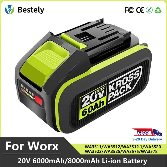 For WORX WA3520 6000mAh/8000mAh Li-ion Battery For dewalt tools for WORX 5pin WA3525 20V Cordless Power Tool Model Battery