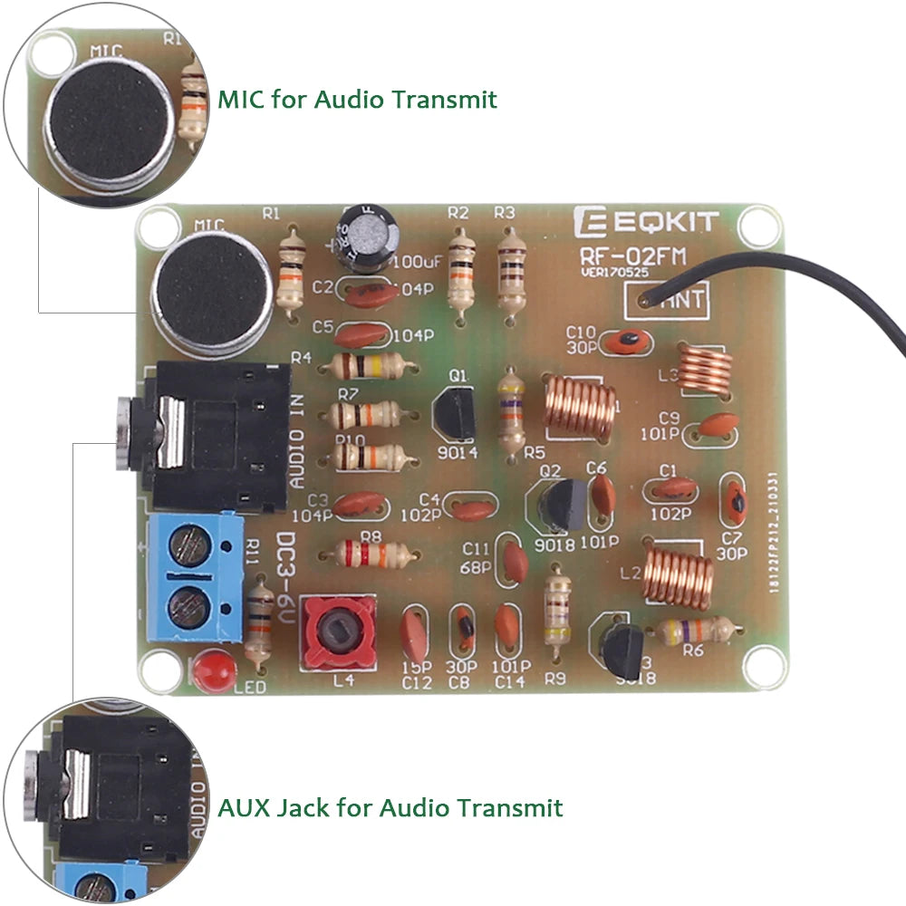 DIY Electronic Kit FM Stereo Radio Module 76-108MHz Wireless Transmitter Receiver Circuit PCB Board Soldering Practice Project