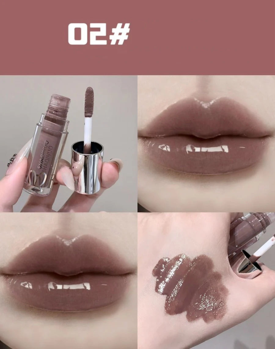 1Pc Lip Gloss Mirror Moisturizing Gothic Pure Black Silver Fine Flash Low Saturation Lip Glazed Lasting Lip Makeup Halloween