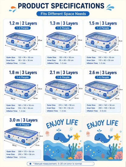 1PC Swimming Pool for Family Pattern Blue Big Inflatable Large PVC Pools Baby Swimming Pools Indoor Outdoor Toddler Bathtub