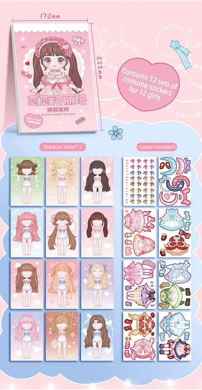 DIY Dress Up Sticker Girl Paper Doll Quiet Book Sweet Cool Girl Star Doll Change Clothes Scrapbook Craft Children's Makeup Book