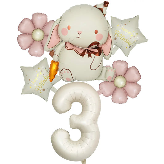 6pcs Rabbit Carrot Balloon Matt Daisy 40inch 1-9 Cream Number Foil Balloons Set Happy Birthday Decorations Party Supplies