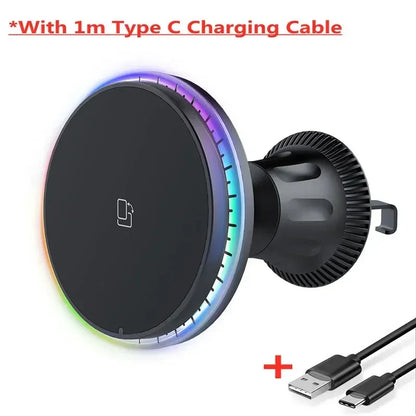 Magnetic Car Wireless Charger RGB For iPhone 13 14 15 16 17 Pro Max Macsafe Car Phone Holder Stand Mount Fast Charging Station