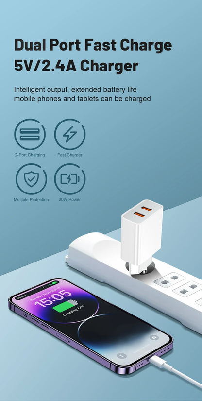 Dual USB Charger Fast Charging Adapter Portable Wall Travel Charger Mobile Phone Chargers for Oneplus Oppo iPhone Xiaomi 15 17