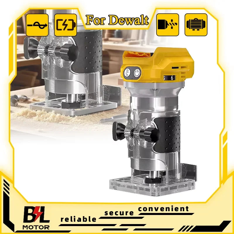 Electric Trimmer Brushless Woodworking Trimming Router Milling Engraving Slotting Tools Fit Dewalt 18V Battery Pin