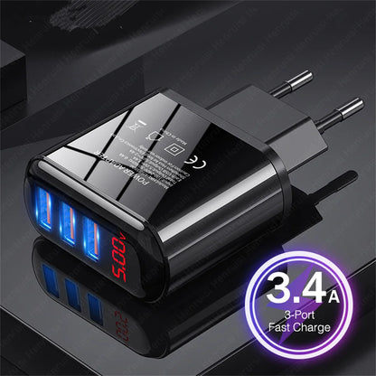 3.4A USB Charger Digital Display Fast Charging Quick Charge 3.0 Mobile Phone Chargers Adapter For iPhone Samsung Xiaomi Huawei