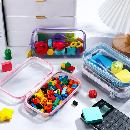 4 Pcs Hard Clear Zipper Case Makeup Bags Plastic Pencil Pouch Transparent Storage Box Containers for Cosmetics, Snacks, Building