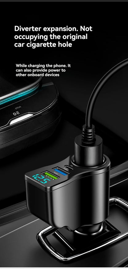 One can drag and carry four mobile phone chargers. It supports super-fast charging and has real-time voltage display.