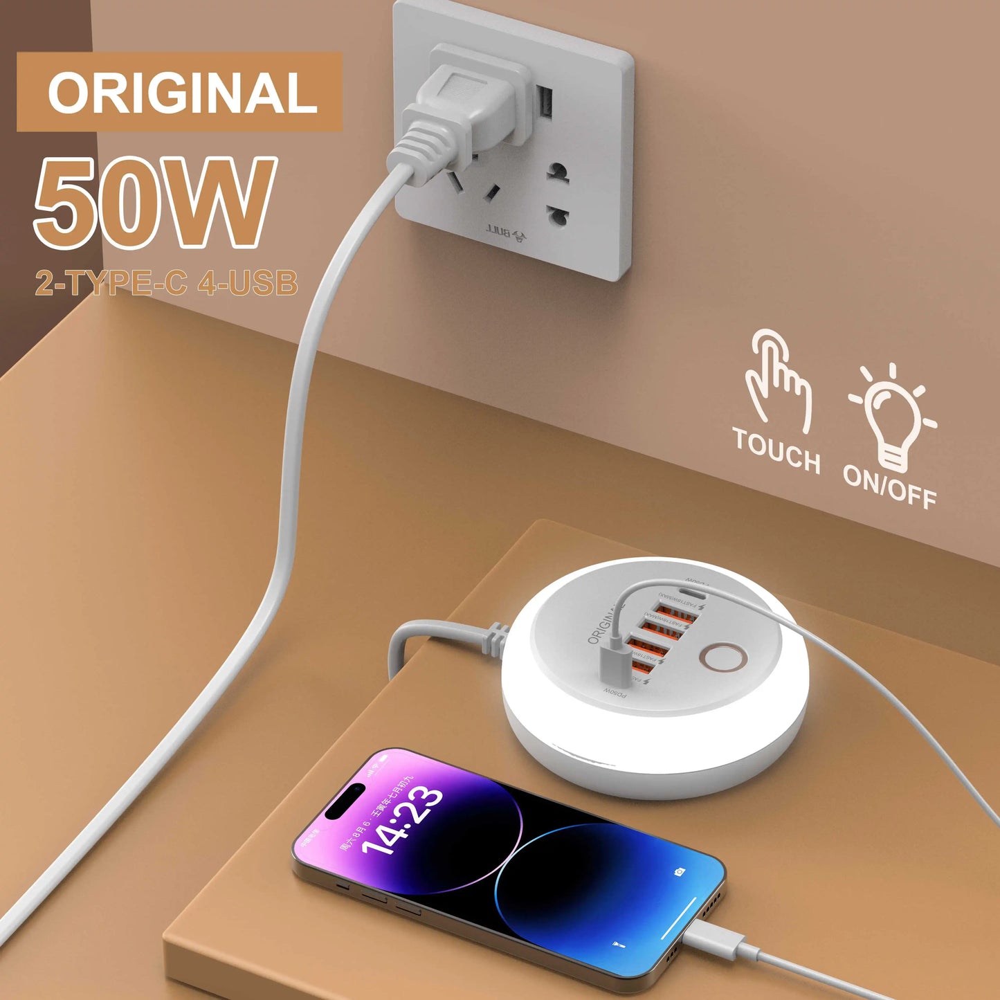 50W USB Mobile Phone Charger Multi Ports Power Strip Socket Type C Fast Charging Wall Charger Wall Adapter For iPhone Xiaomi