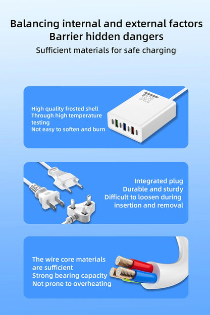 120W Charging Head 7 Ports 3USB+4PD Fast Charging Phone Charger Head 5V4A US/EU/UK Standard Charger for Mobile Phones