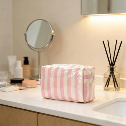 Striped Toiletry Bag Women's Travel Cosmetic Storage Bag Portable Casual Makeup Organizer for Business Trip