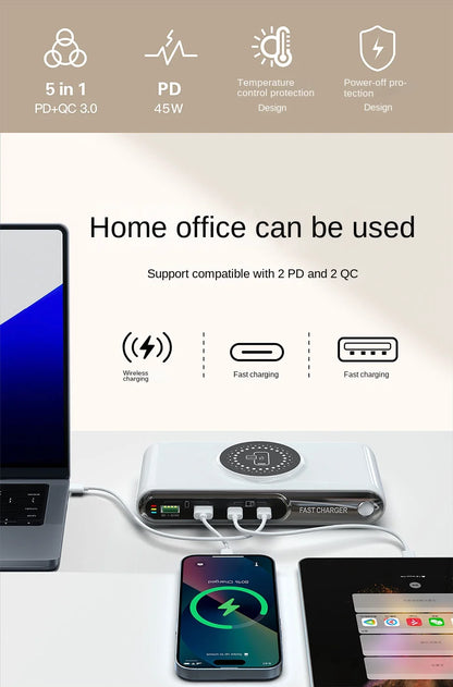 Mobile Phone Fast Charging 6-in-1 Multi-Function Charger Fast Charging 2PD Port Total Power 72W Single-port Maximum 45W Charger