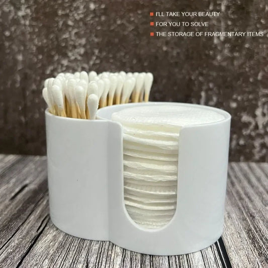 2 in 1 Clear Makeup Organizer Round Acrylic Makeup Removal Cotton Pads Portable Swab Storage Box Cosmetic Make Up Storage Holder