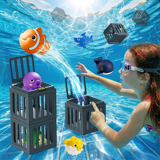 Children's Swimming Pool Diving Toys, Swimming Toys with Fish Box, Floating Animals Suitable for Children Over 3 Years Old