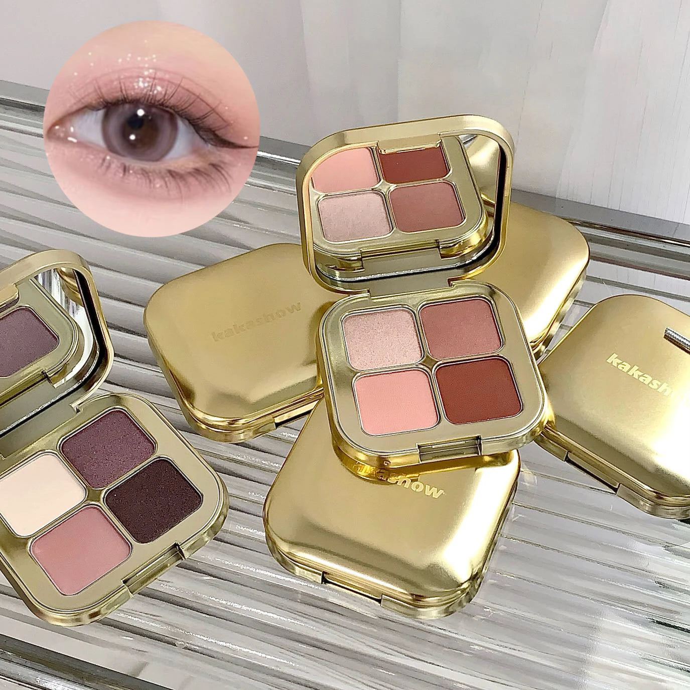 KAKASHOW 4 Colors Eyeshadow Palette Matte Shimmer Pearlescent Glitter Eye Shadow Long Lasting Easy To Color Eyes Makeup Palette