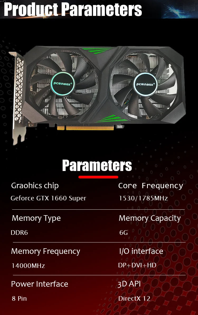PCWINMAX New GeForce GTX 1660 Super 6GB Graphics Cards GDRR6 192Bit PCIE 3.0X16 Computer Gaming Gpu 1660S Video Card