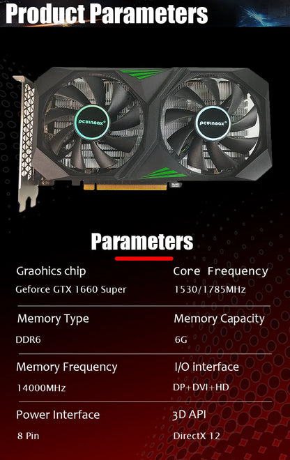 PCWINMAX New GeForce GTX 1660 Super 6GB Graphics Cards GDRR6 192Bit PCIE 3.0X16 Computer Gaming Gpu 1660S Video Card