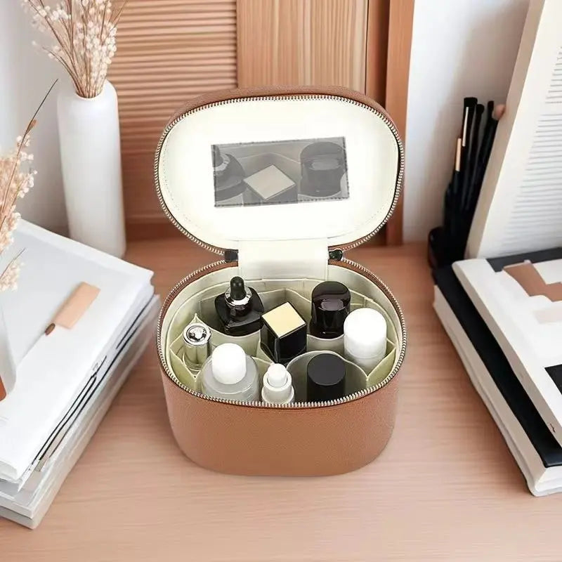 Large Capacity PU Leather Makeup Bag Portable Makeup Box For Women Girls Travel Toiletry Cosmetic Organizer