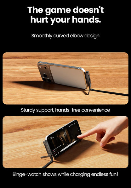 65W USB Fast Charging Cable With Foldable Phone Holder 2-in-1 Type-C Quick Charge Data Wire USB C Charging Line For Mobile Phone