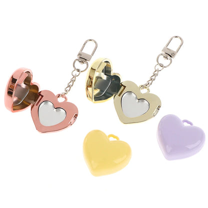 1Pcs Heart Shape Blush Empty Compact with Mirror, Keychain DIY Refillable Powder Case for Makeup