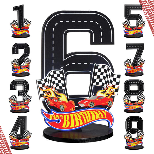 1pcs Race Car 1-9th Birthday Number Sign Centerpiece Race Car Theme Birthday Party Supplies Wooden Table Decoration Photo Props