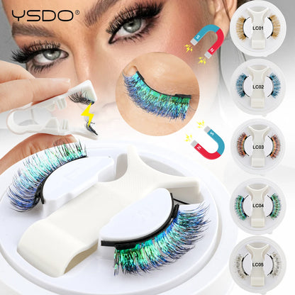 YSDO Colored Magnetic Eyelashes Natural Faux 3D Mink Lashes Reusable Makeup Party Cosplay Shiny Colorful Magnet False Lashes