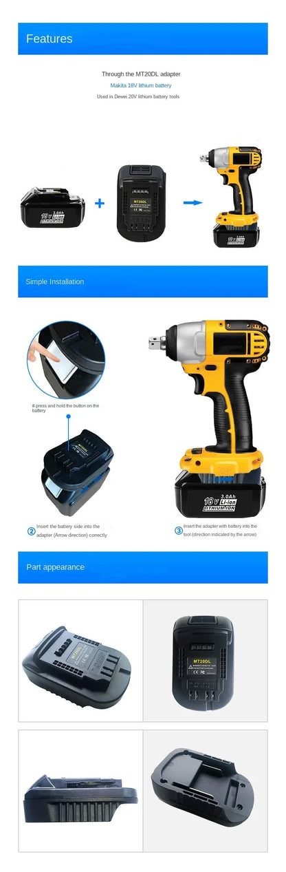 For Converting Makita Batteries To Dewalt Bl1830 Bl1860 Bl1815 Lithium-Ion Batteries for Dewalt Tools MT20DL Battery Converter