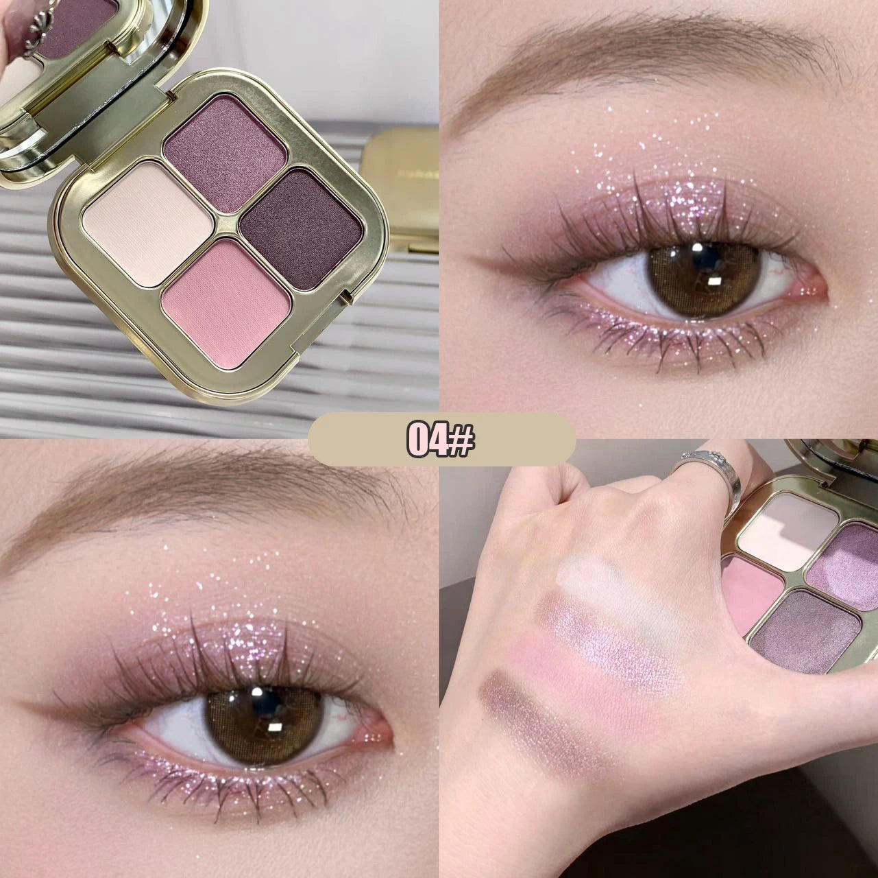 KAKASHOW 4 Colors Eyeshadow Palette Matte Shimmer Pearlescent Glitter Eye Shadow Long Lasting Easy To Color Eyes Makeup Palette